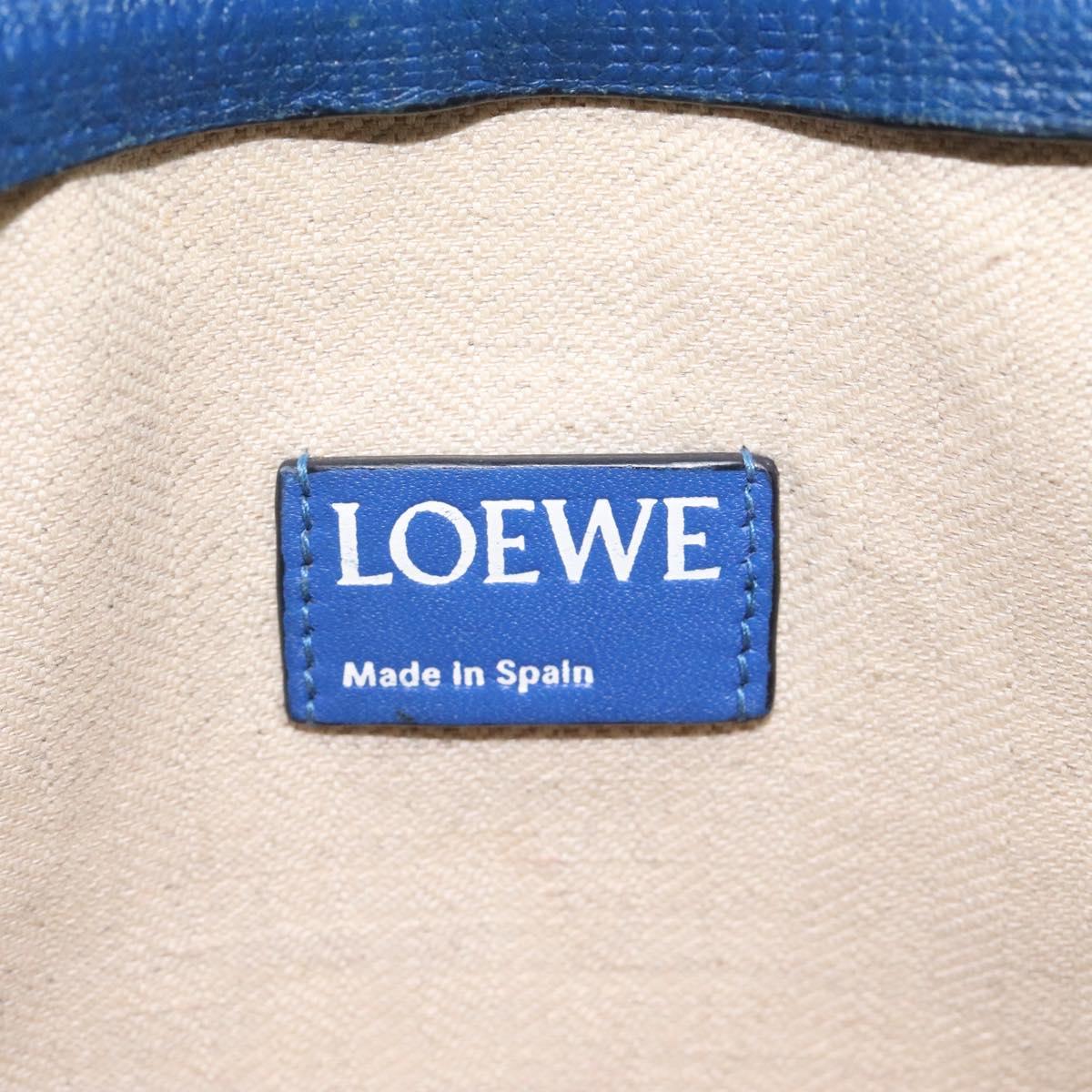 LOEWE Anagram Clutch Bag Leather Blue Gold Auth sw422