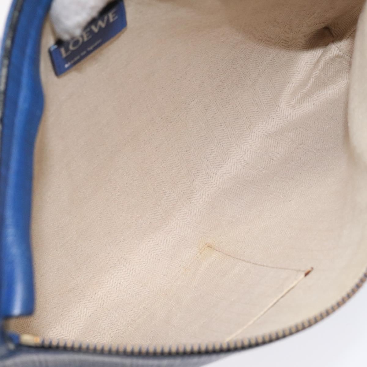 LOEWE Anagram Clutch Bag Leather Blue Gold Auth sw422