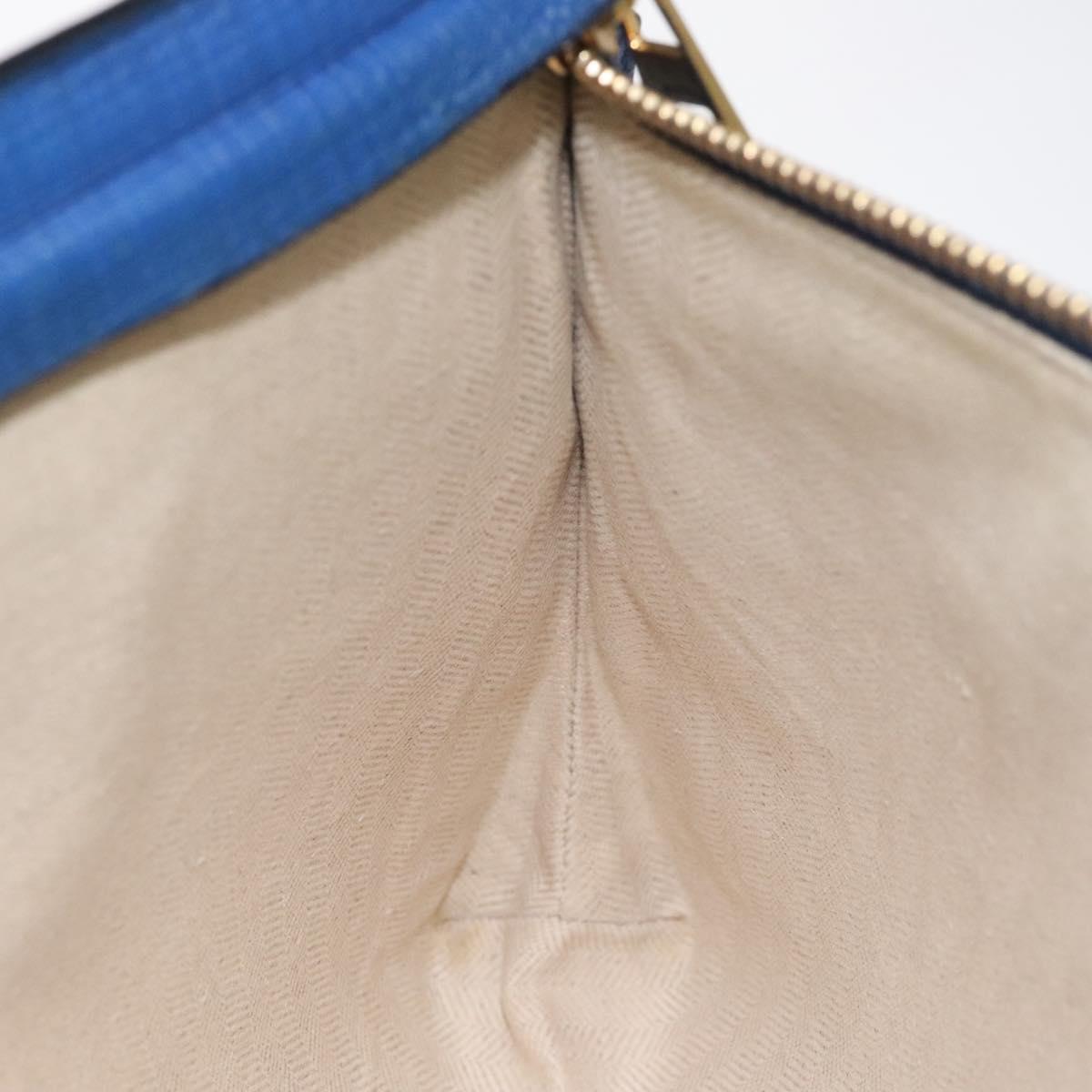 LOEWE Anagram Clutch Bag Leather Blue Gold Auth sw422