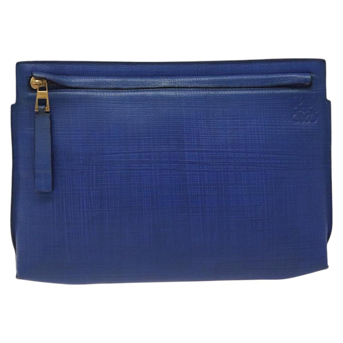 LOEWE Anagram Clutch Bag Leather Blue Gold Auth sw422