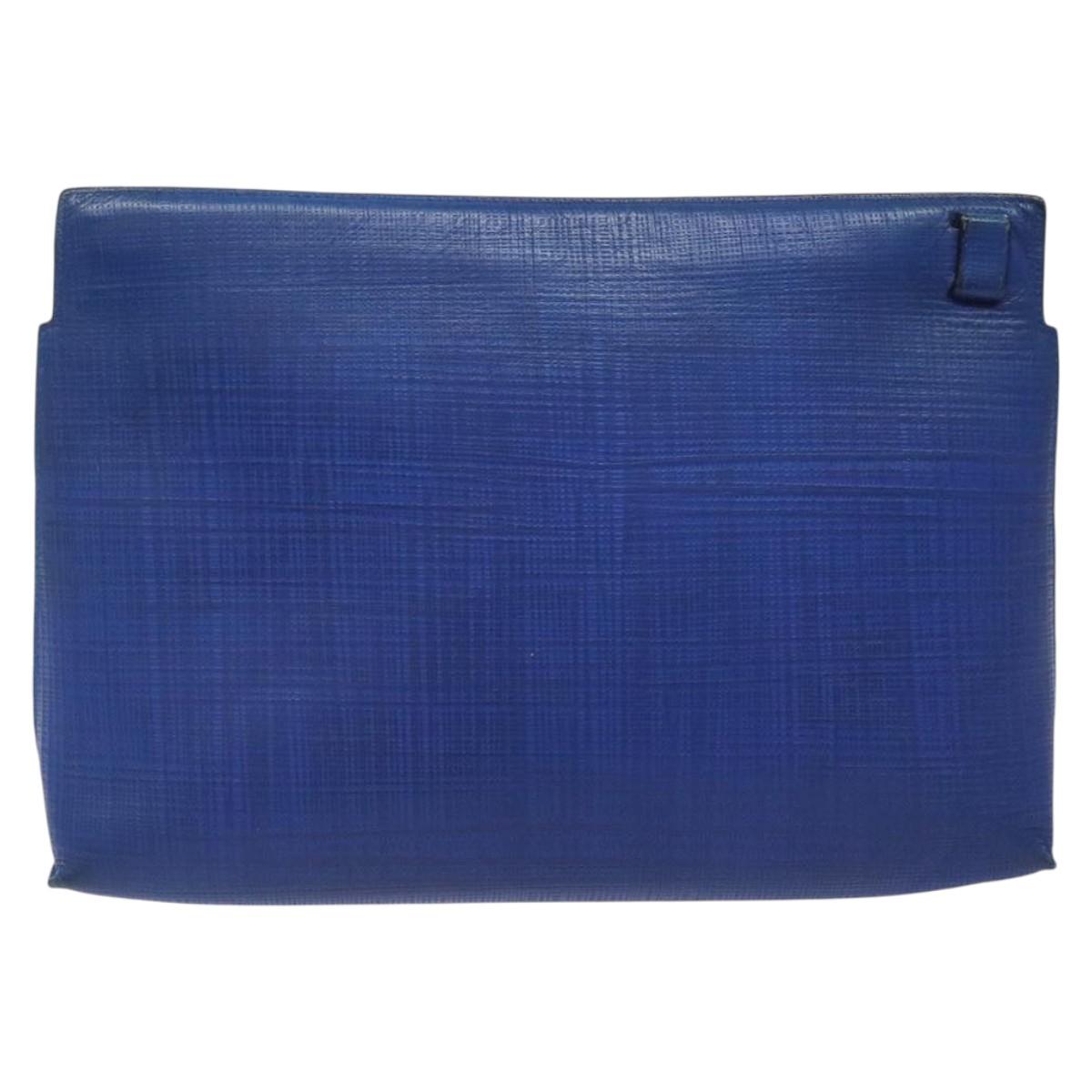 LOEWE Anagram Clutch Bag Leather Blue Gold Auth sw422