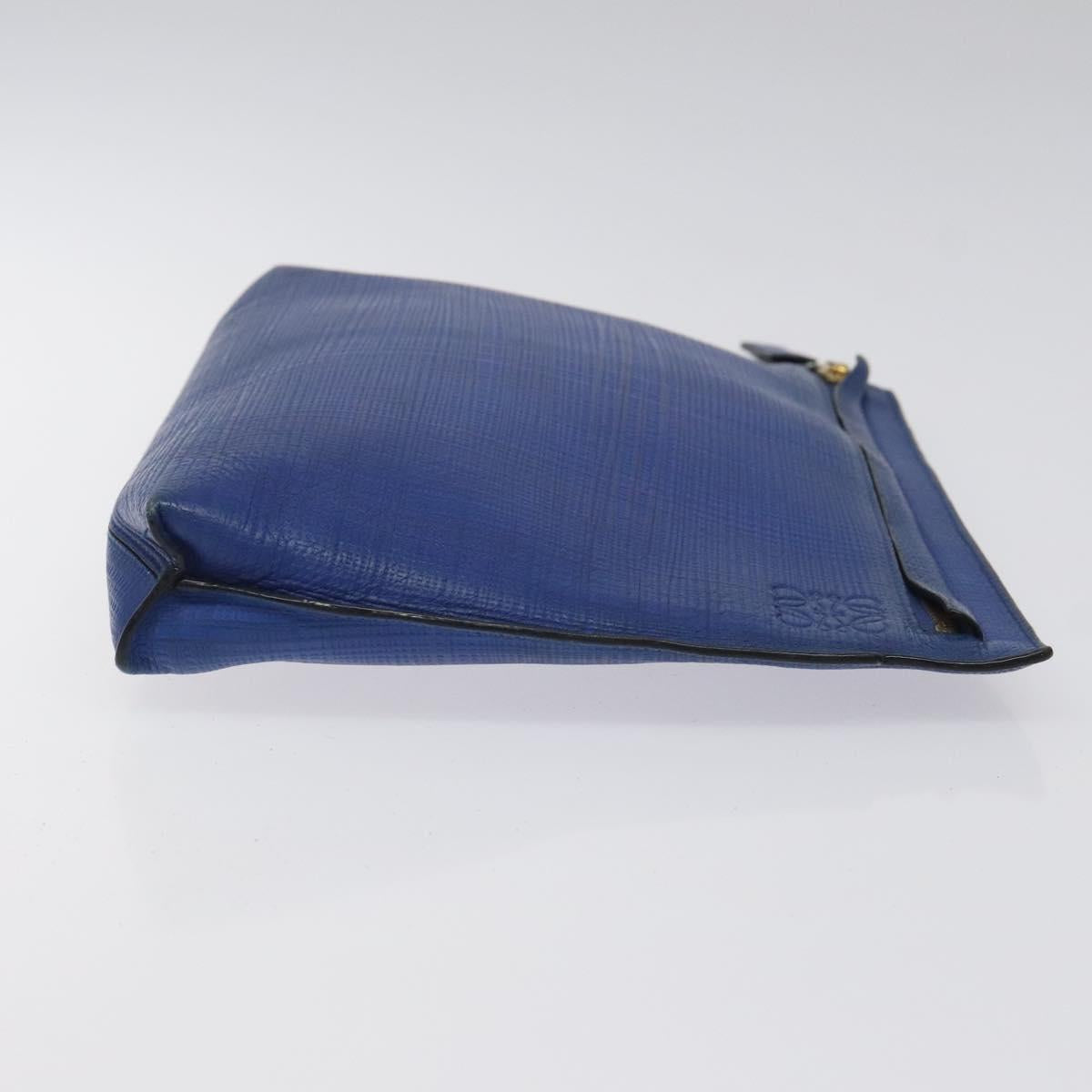 LOEWE Anagram Clutch Bag Leather Blue Gold Auth sw422