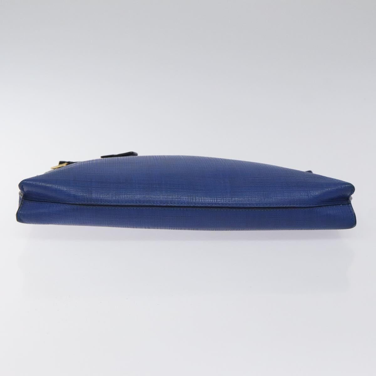 LOEWE Anagram Clutch Bag Leather Blue Gold Auth sw422