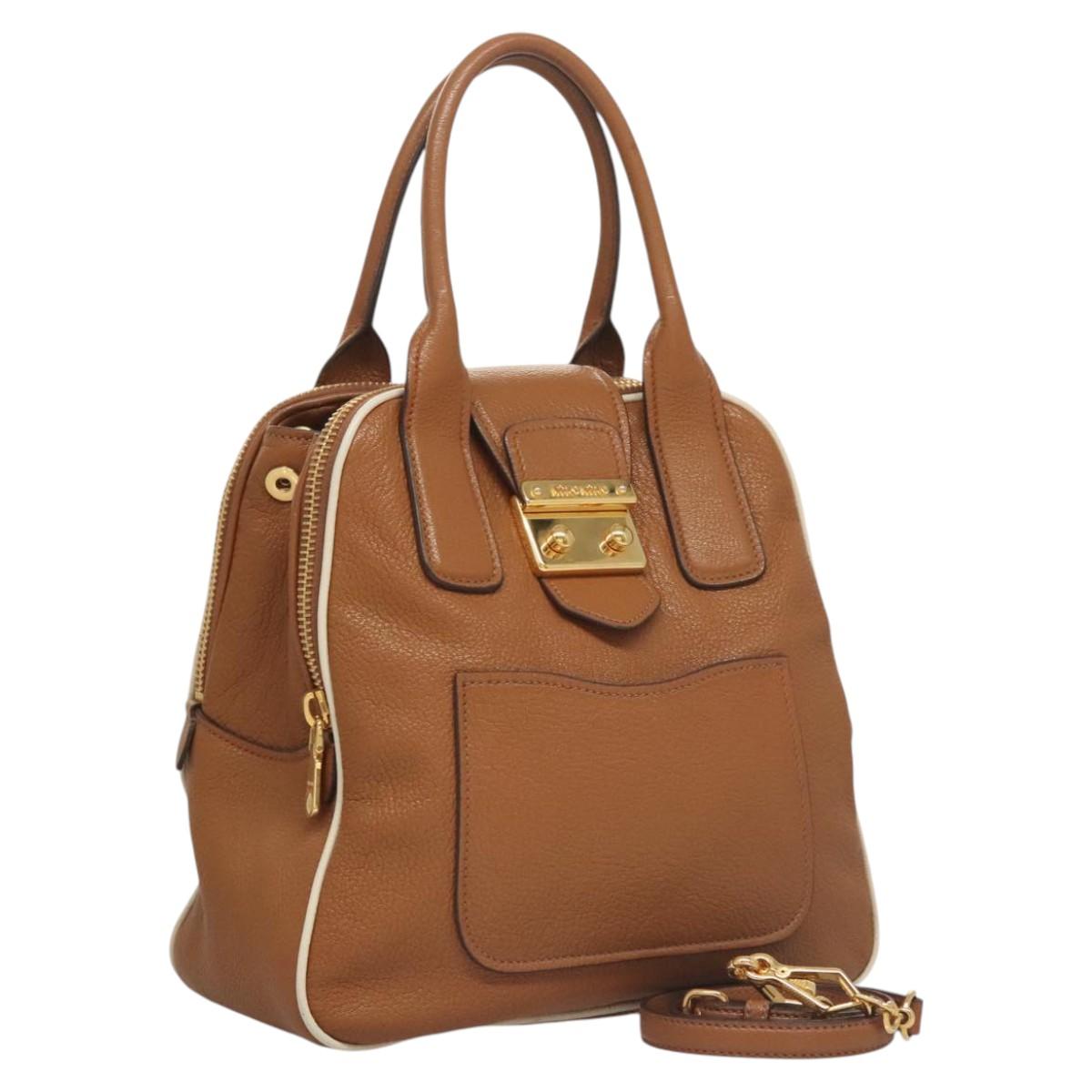 Miu Miu Hand Bag Leather 2way Brown Gold Auth sw446
