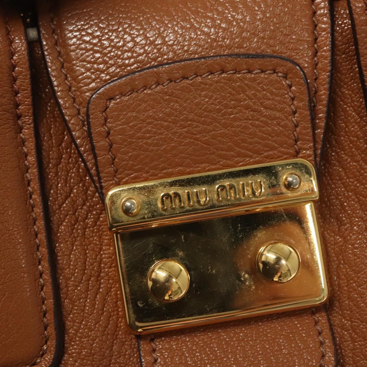 Miu Miu Hand Bag Leather 2way Brown Gold Auth sw446