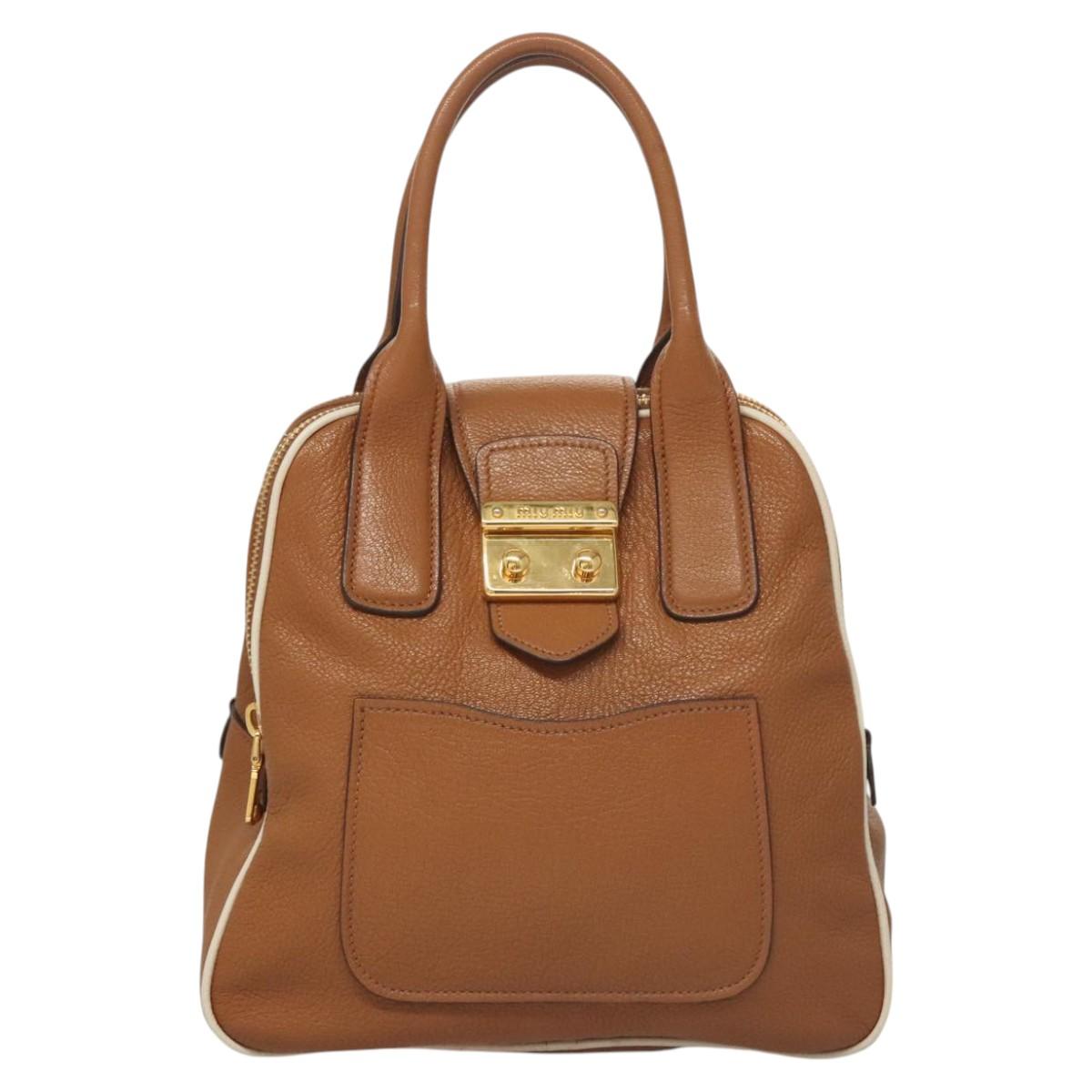 Miu Miu Hand Bag Leather 2way Brown Gold Auth sw446