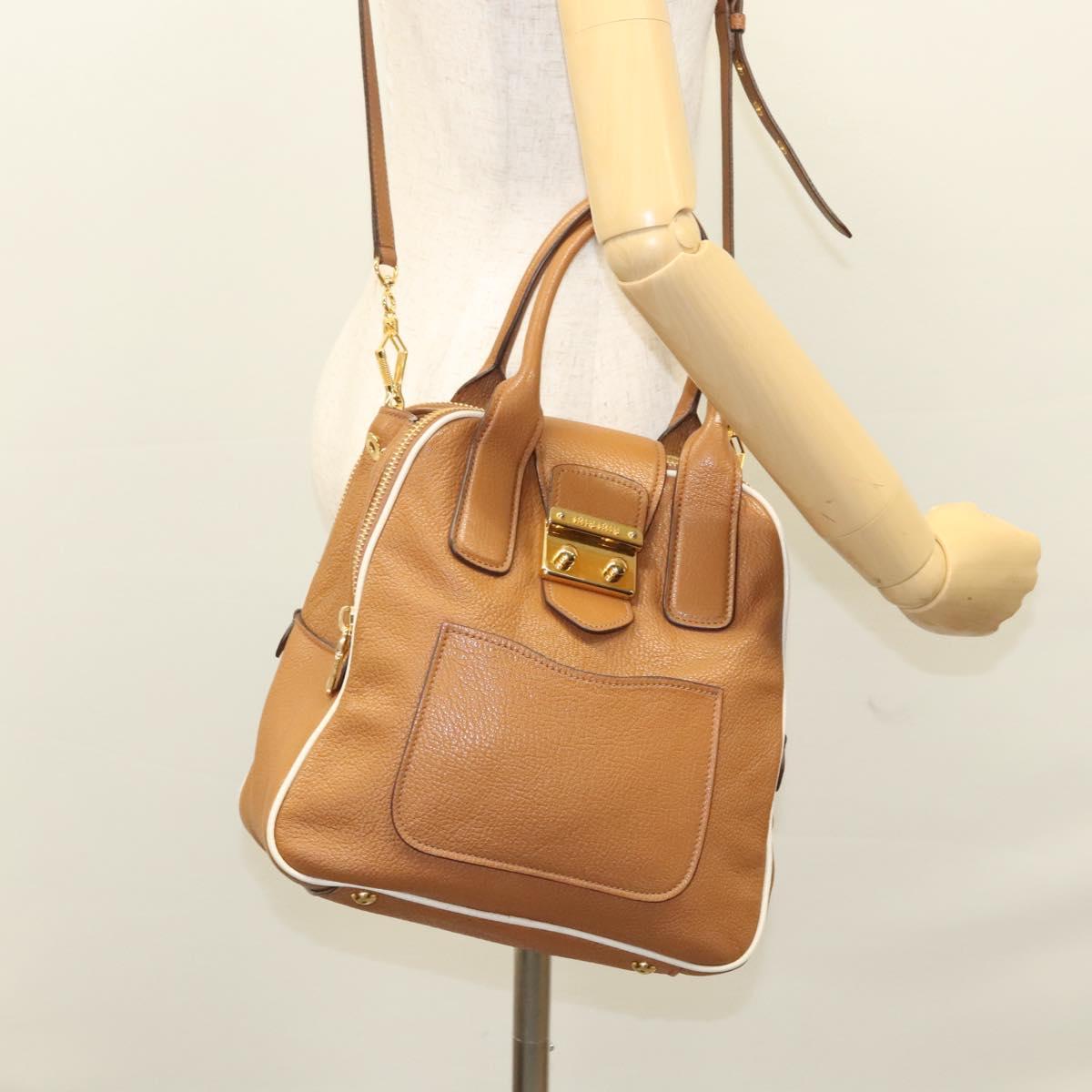 Miu Miu Hand Bag Leather 2way Brown Gold Auth sw446
