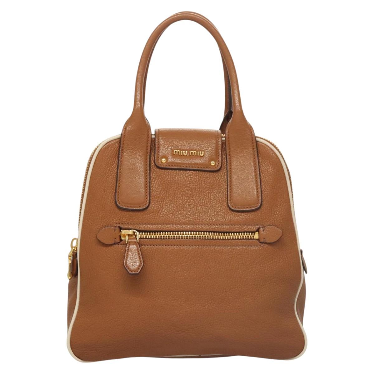 Miu Miu Hand Bag Leather 2way Brown Gold Auth sw446