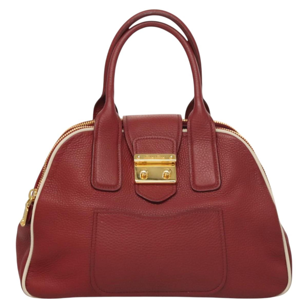 Miu Miu Hand Bag Leather 2way Red Gold Auth sw447M