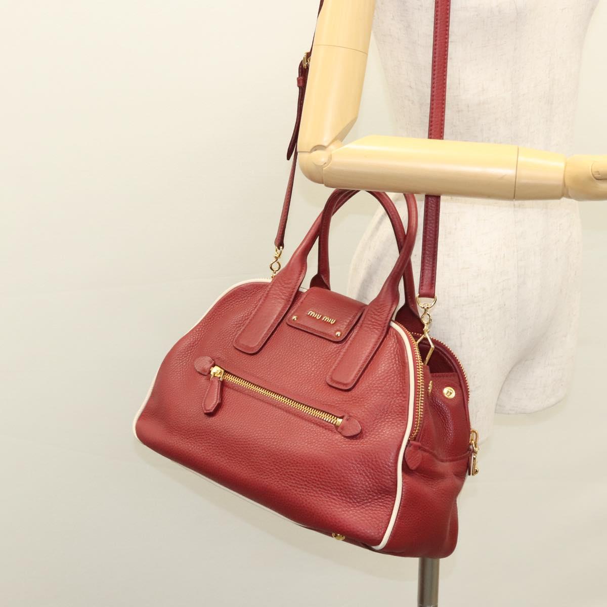 Miu Miu Hand Bag Leather 2way Red Gold Auth sw447M