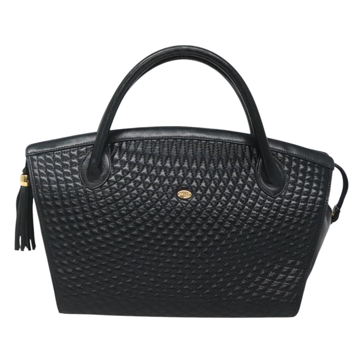 BALLY Hand Bag Leather Black Gold Auth sw449