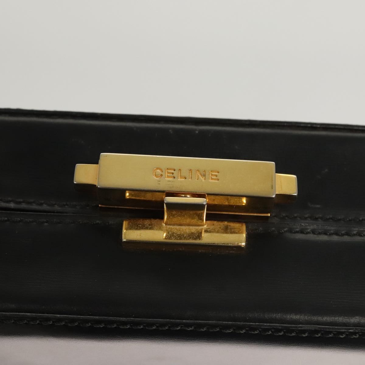 CELINE Shoulder Bag Leather Black Auth sw451