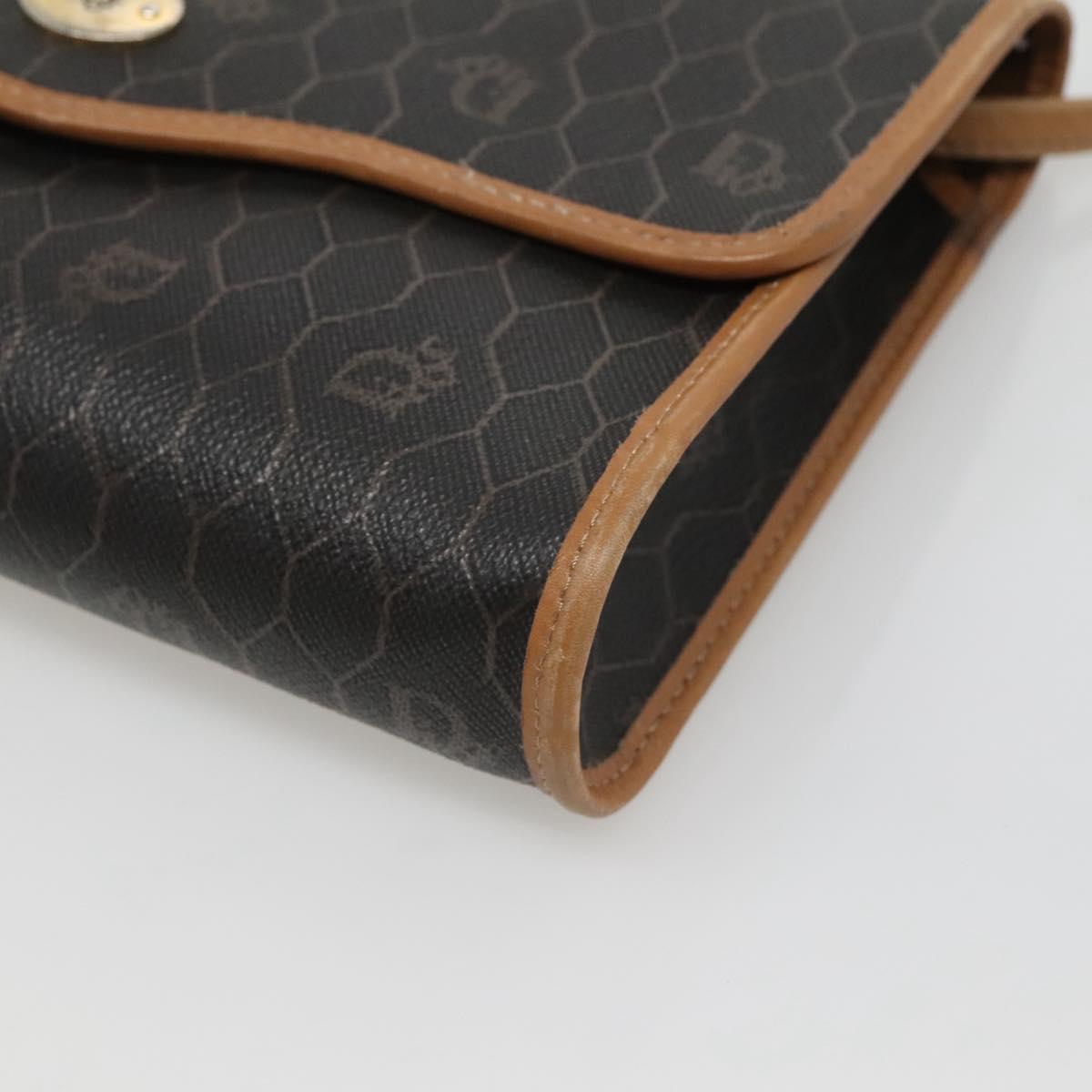 Christian Dior Honeycomb Canvas Shoulder Bag PVC Black Gold Auth sw452