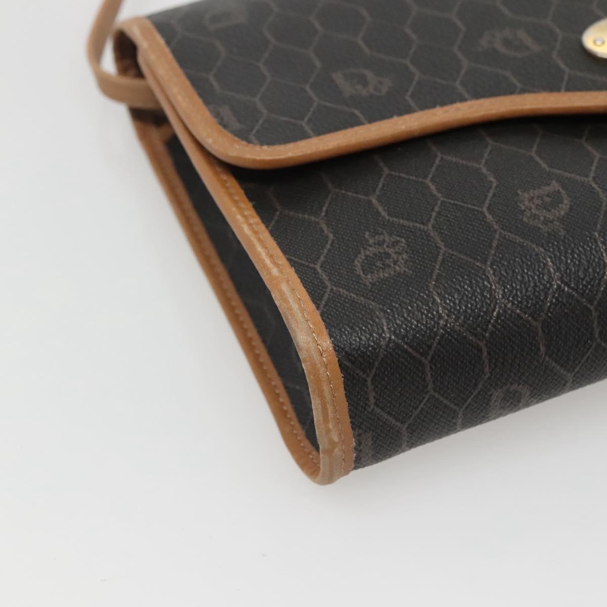 Christian Dior Honeycomb Canvas Shoulder Bag PVC Black Gold Auth sw452