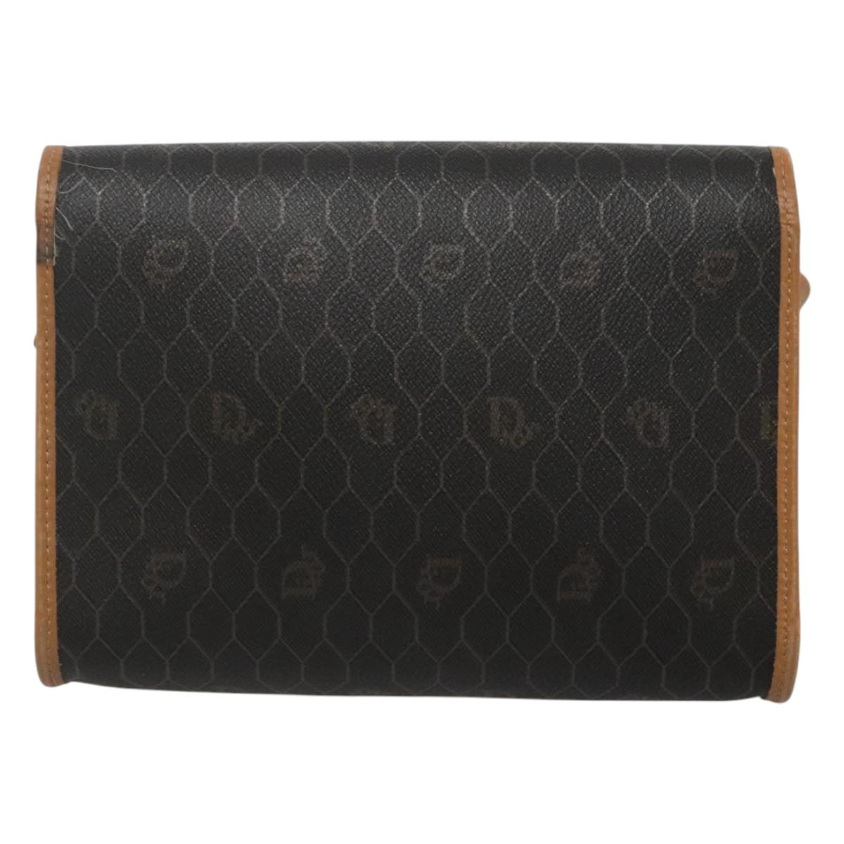 Christian Dior Honeycomb Canvas Shoulder Bag PVC Black Gold Auth sw452