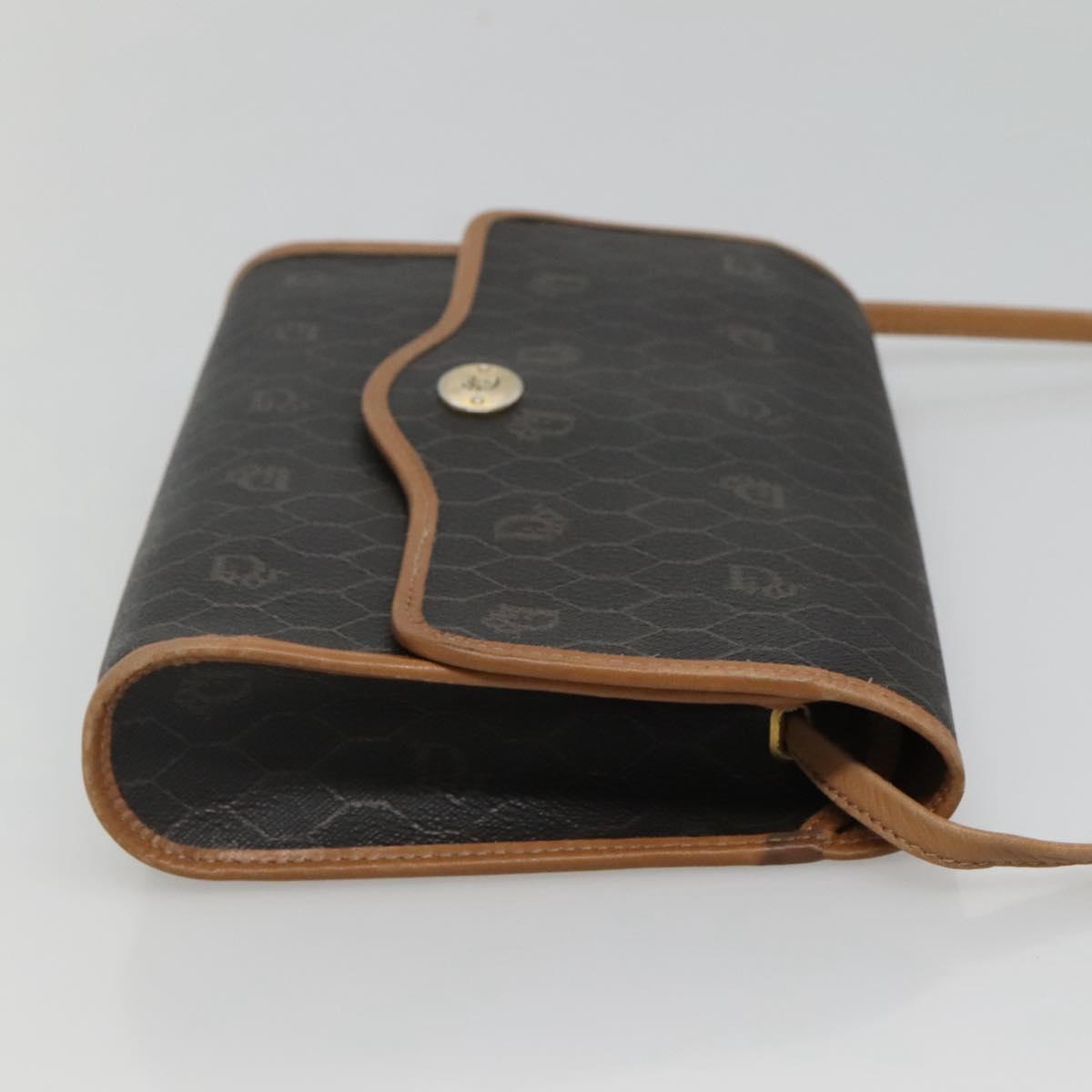 Christian Dior Honeycomb Canvas Shoulder Bag PVC Black Gold Auth sw452