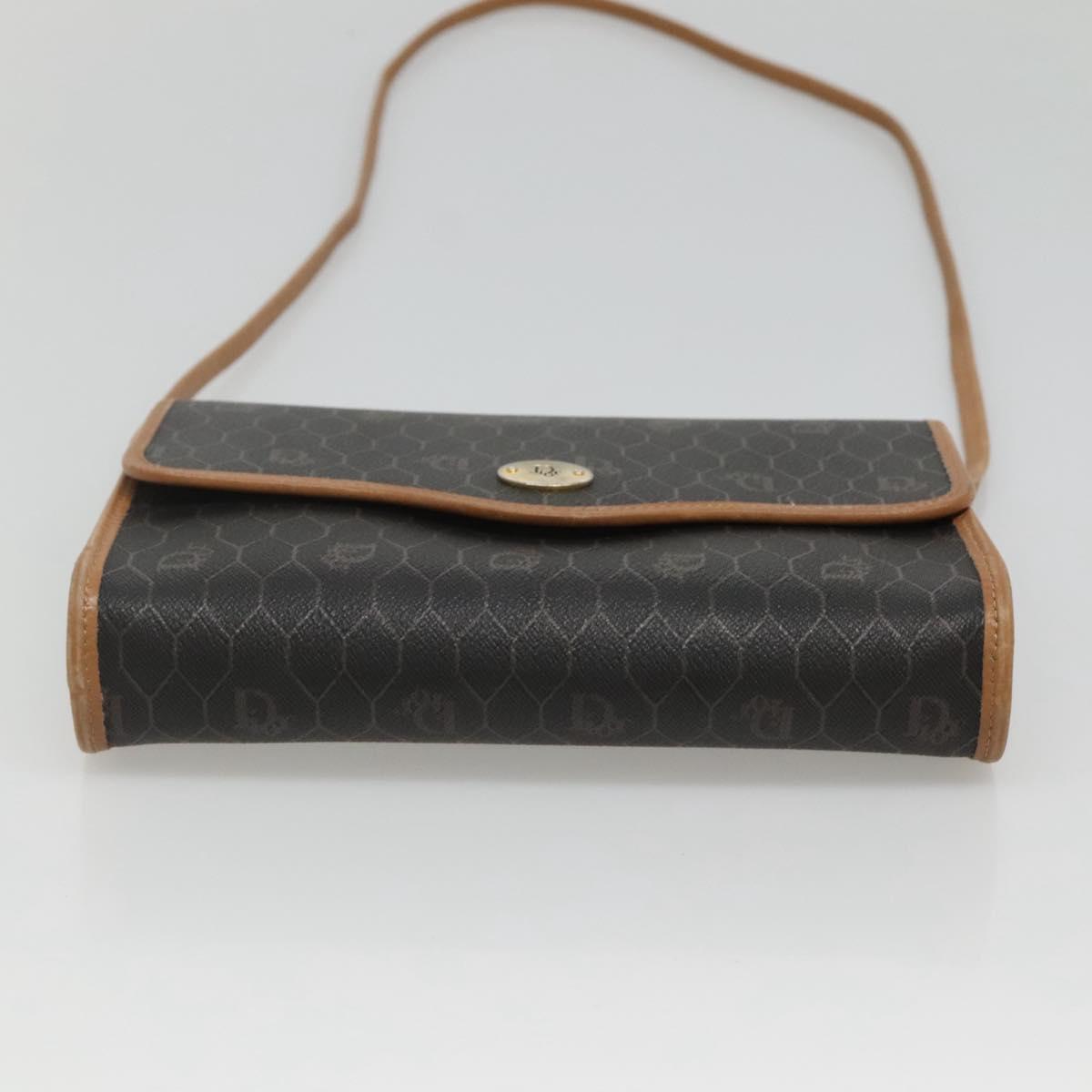 Christian Dior Honeycomb Canvas Shoulder Bag PVC Black Gold Auth sw452