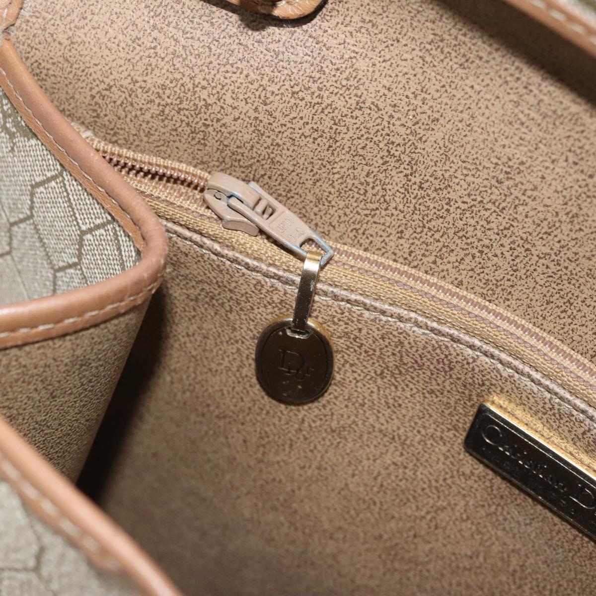 Christian Dior Honeycomb Canvas Hand Bag PVC Leather Beige Auth sw453