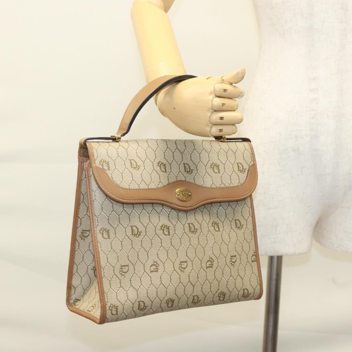 Christian Dior Honeycomb Canvas Hand Bag PVC Leather Beige Auth sw453