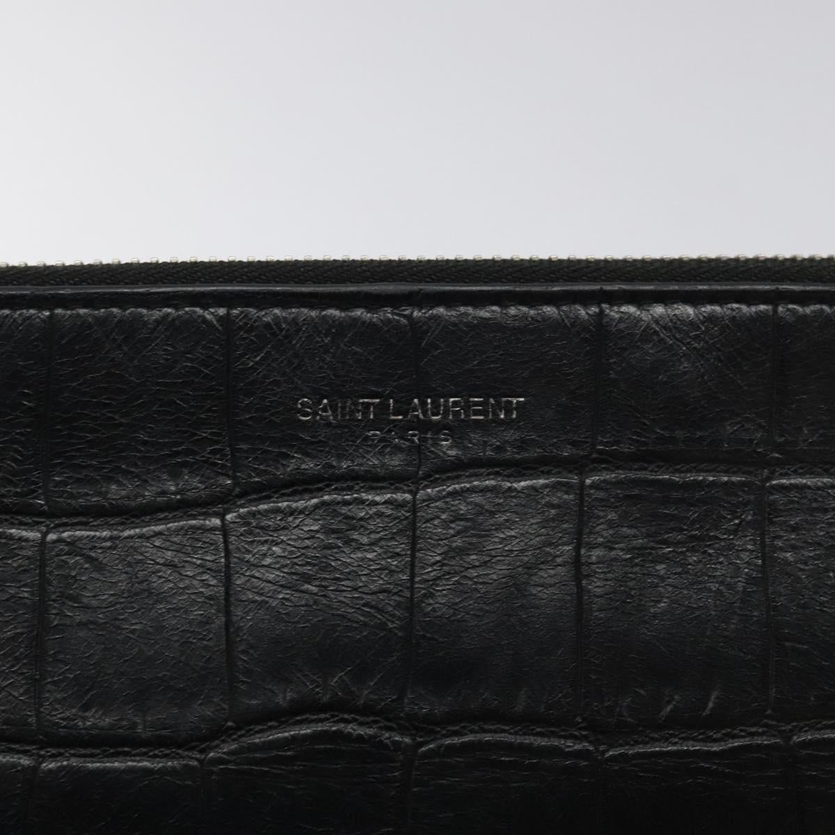 SAINT LAURENT Clutch Bag Leather Black Silver Auth sw455