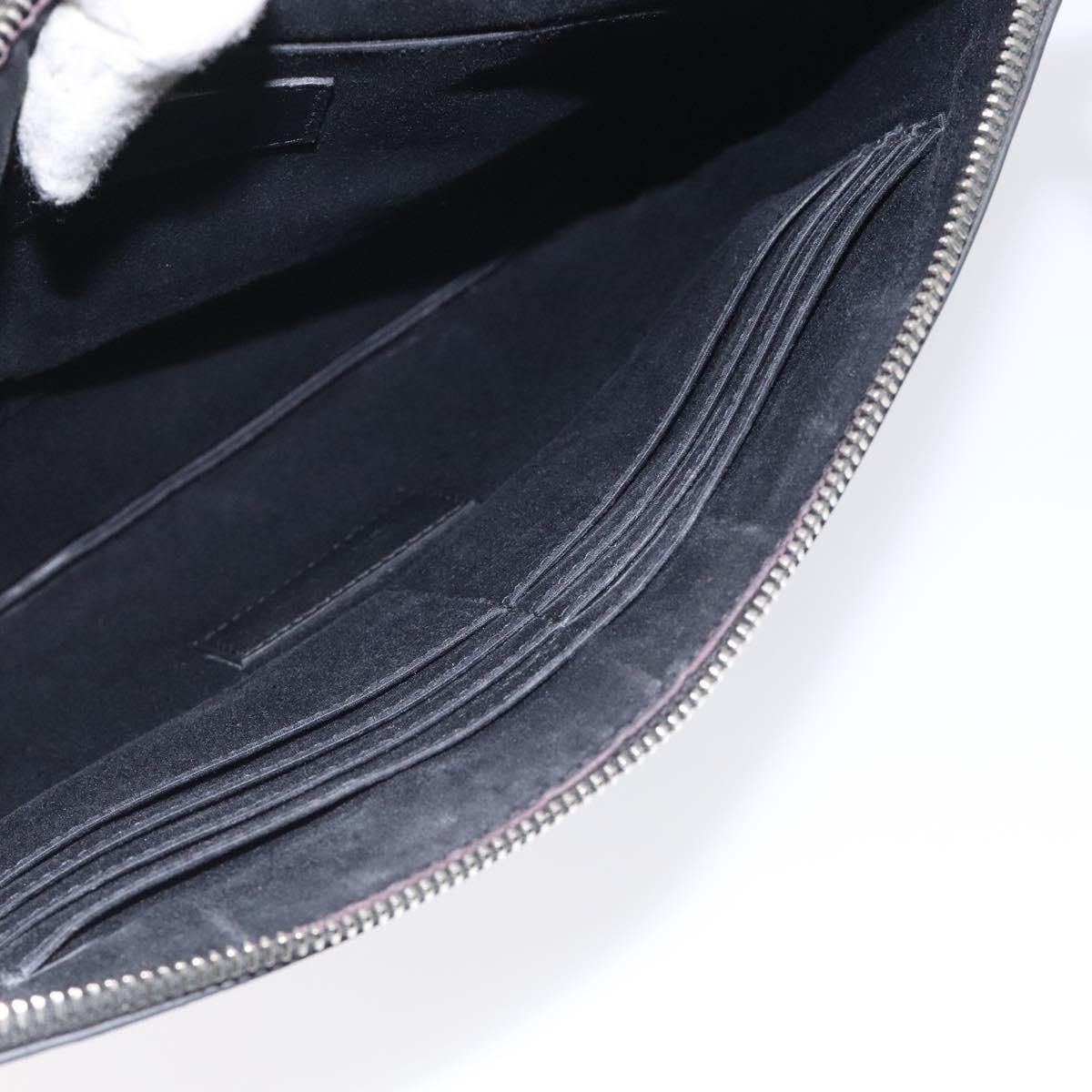 SAINT LAURENT Clutch Bag Leather Black Silver Auth sw455