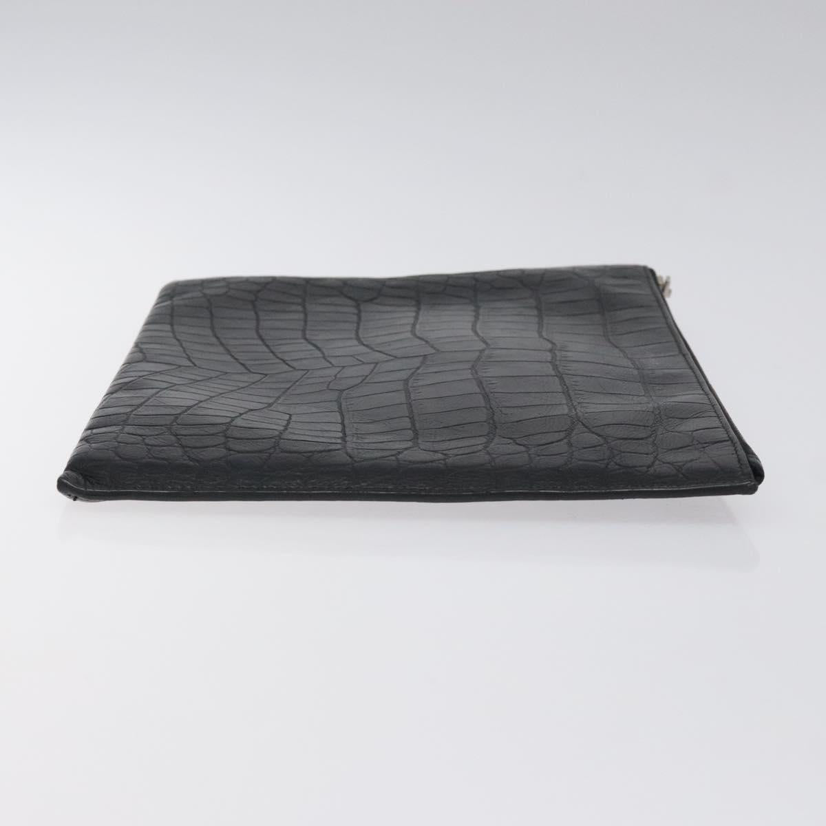 SAINT LAURENT Clutch Bag Leather Black Silver Auth sw455