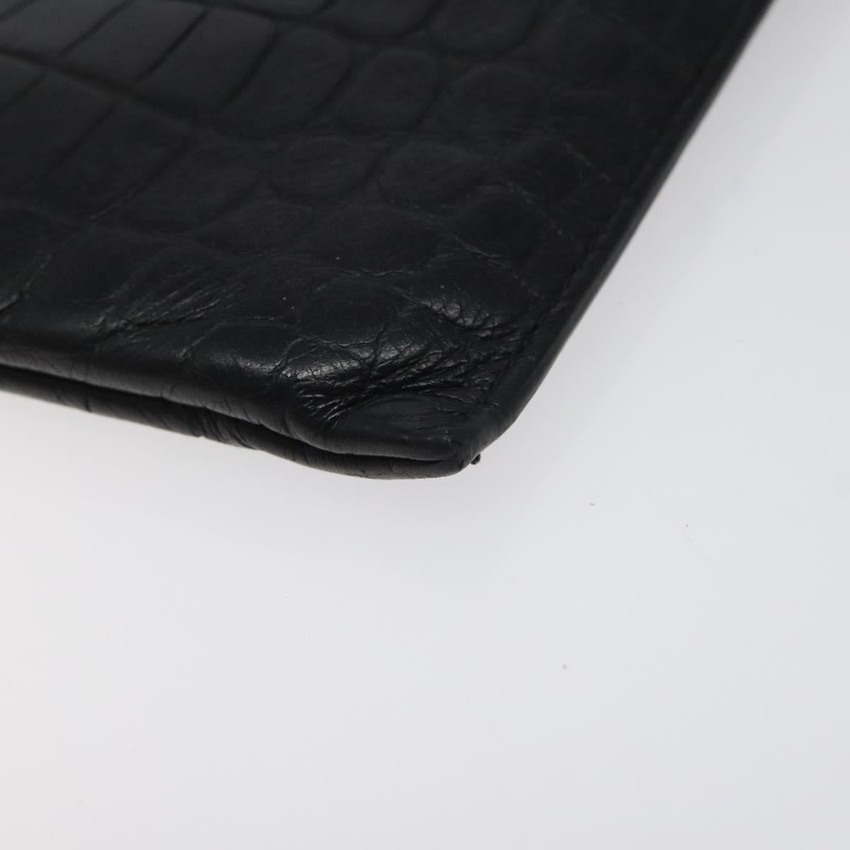 SAINT LAURENT Clutch Bag Leather Black Silver Auth sw455