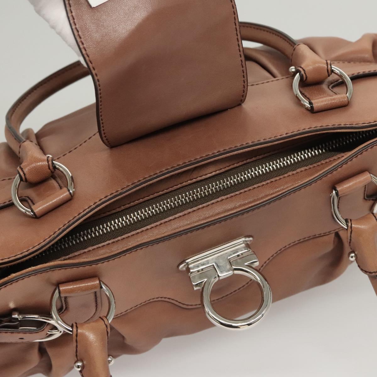 Salvatore Ferragamo Gancini Shoulder Bag Leather Beige Silver Auth sw460