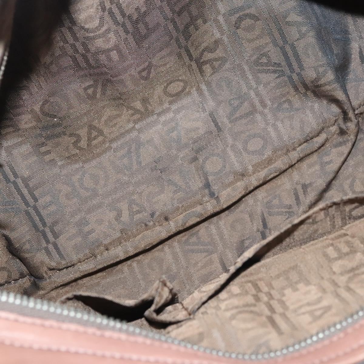 Salvatore Ferragamo Gancini Shoulder Bag Leather Beige Silver Auth sw460