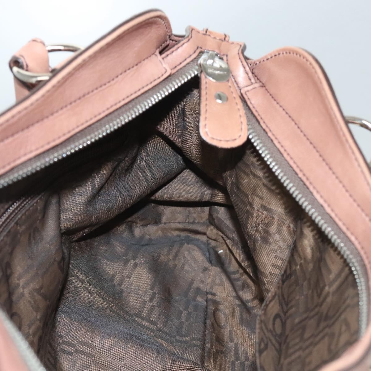 Salvatore Ferragamo Gancini Shoulder Bag Leather Beige Silver Auth sw460