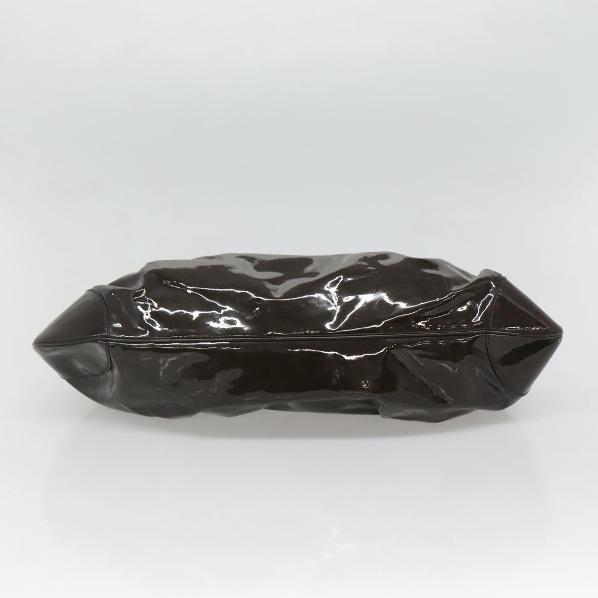 Salvatore Ferragamo Gancini Shoulder Bag Enamel Brown Silver Auth sw461