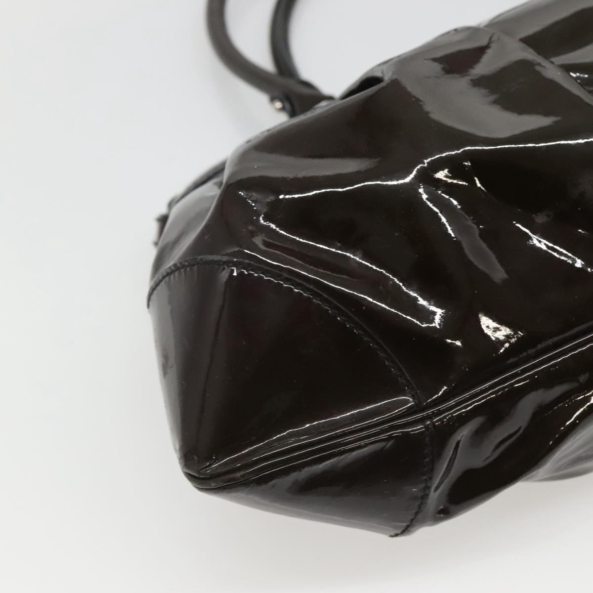 Salvatore Ferragamo Gancini Shoulder Bag Enamel Brown Silver Auth sw461