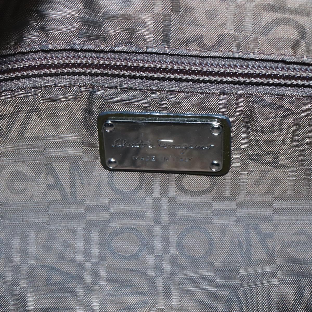 Salvatore Ferragamo Gancini Shoulder Bag Enamel Brown Silver Auth sw461