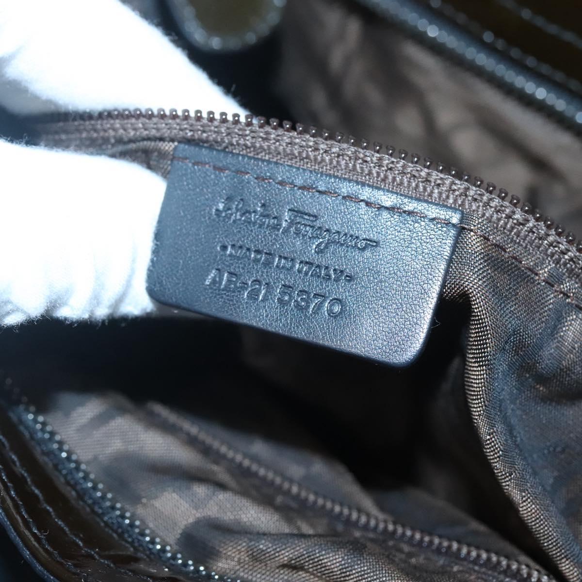 Salvatore Ferragamo Gancini Shoulder Bag Enamel Brown Silver Auth sw461