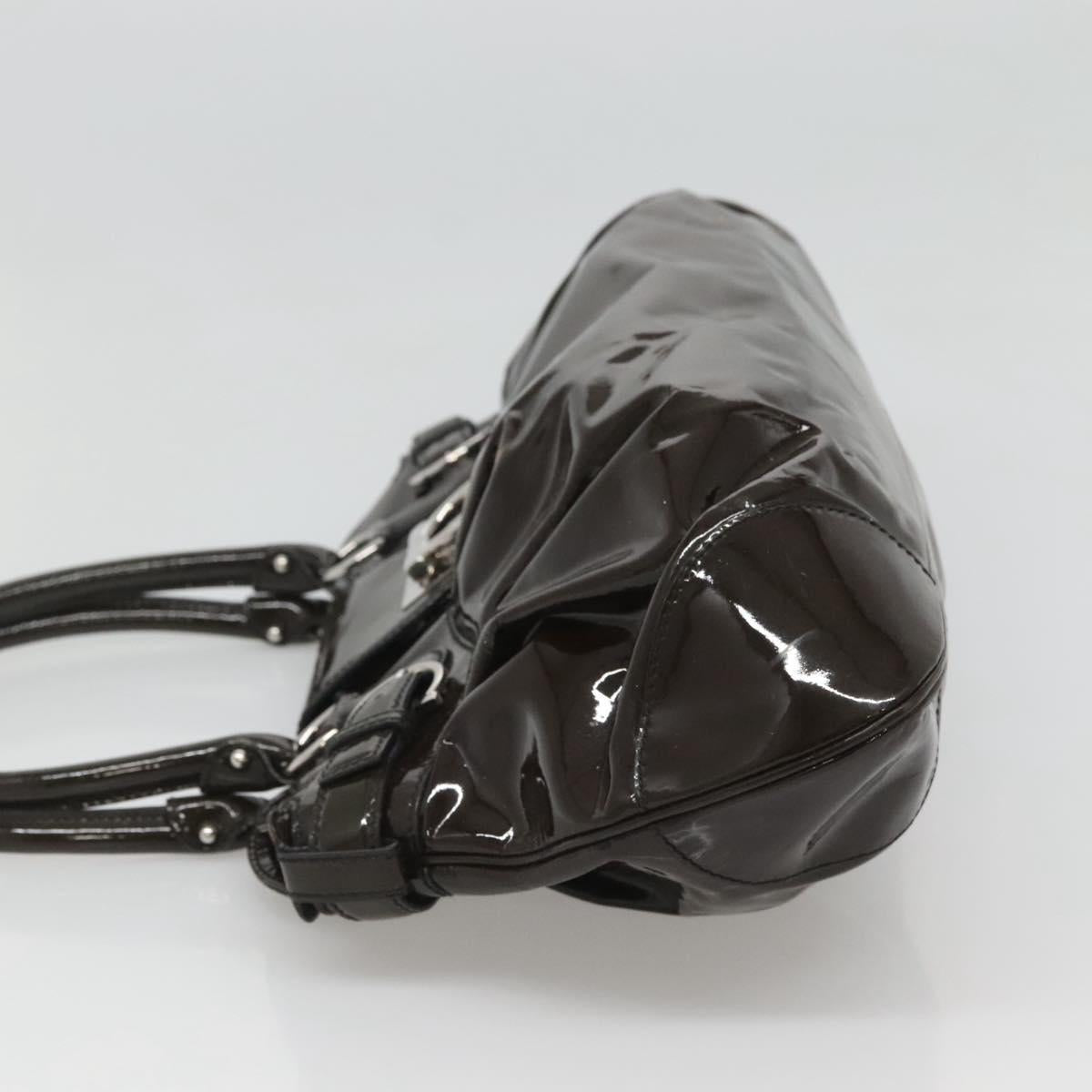 Salvatore Ferragamo Gancini Shoulder Bag Enamel Brown Silver Auth sw461