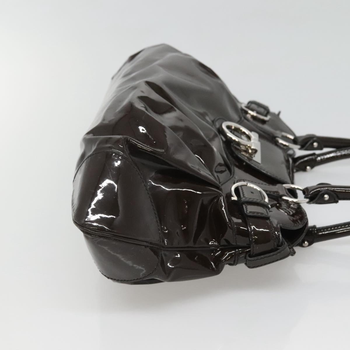 Salvatore Ferragamo Gancini Shoulder Bag Enamel Brown Silver Auth sw461