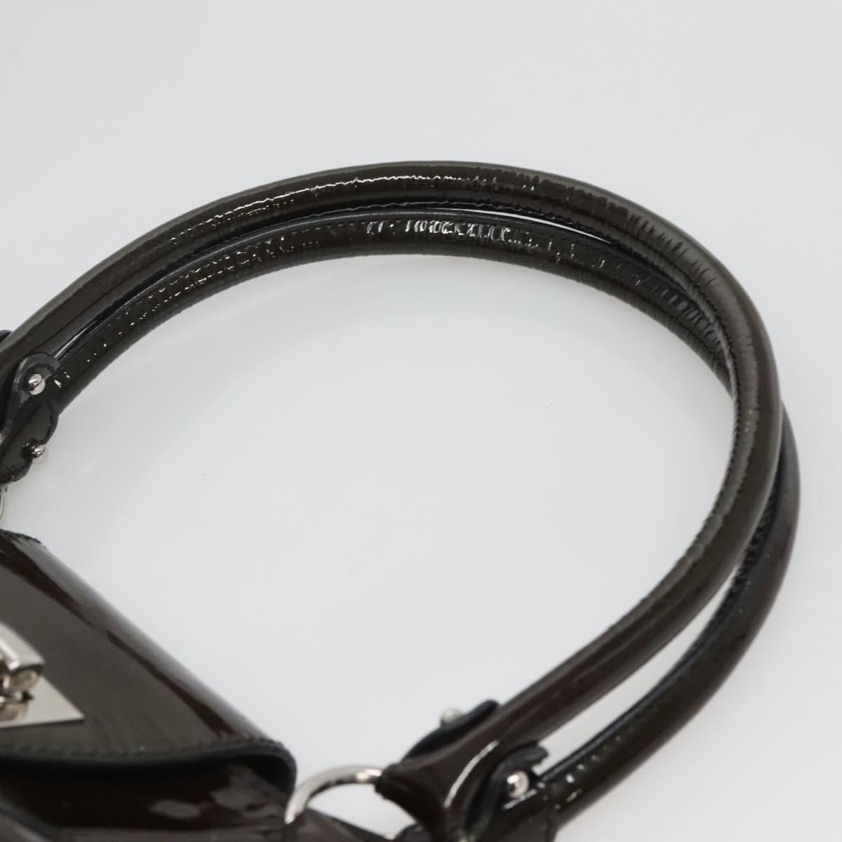 Salvatore Ferragamo Gancini Shoulder Bag Enamel Brown Silver Auth sw461