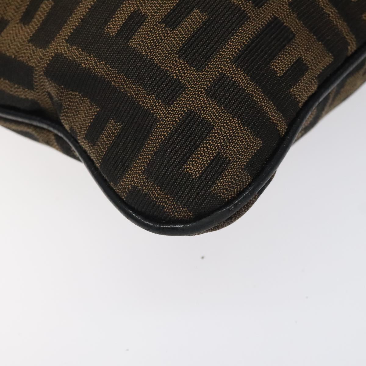 FENDI Zucca Canvas Shoulder Bag Black Brown gold Auth sw462