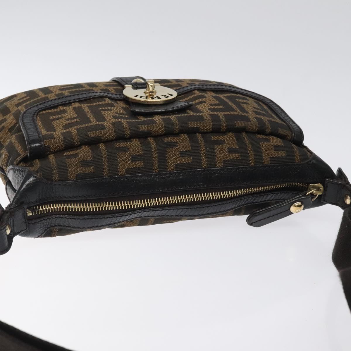 FENDI Zucca Canvas Shoulder Bag Black Brown gold Auth sw462