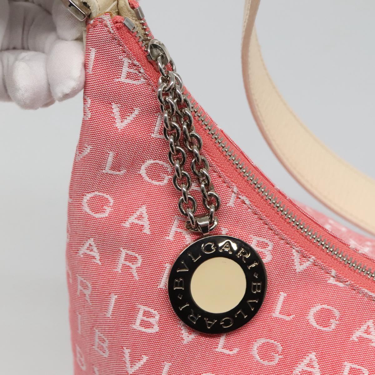 BVLGARI Logo Mania Shoulder Bag Canvas Pink Silver Auth sw464