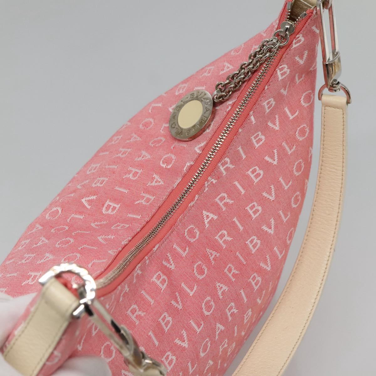 BVLGARI Logo Mania Shoulder Bag Canvas Pink Silver Auth sw464