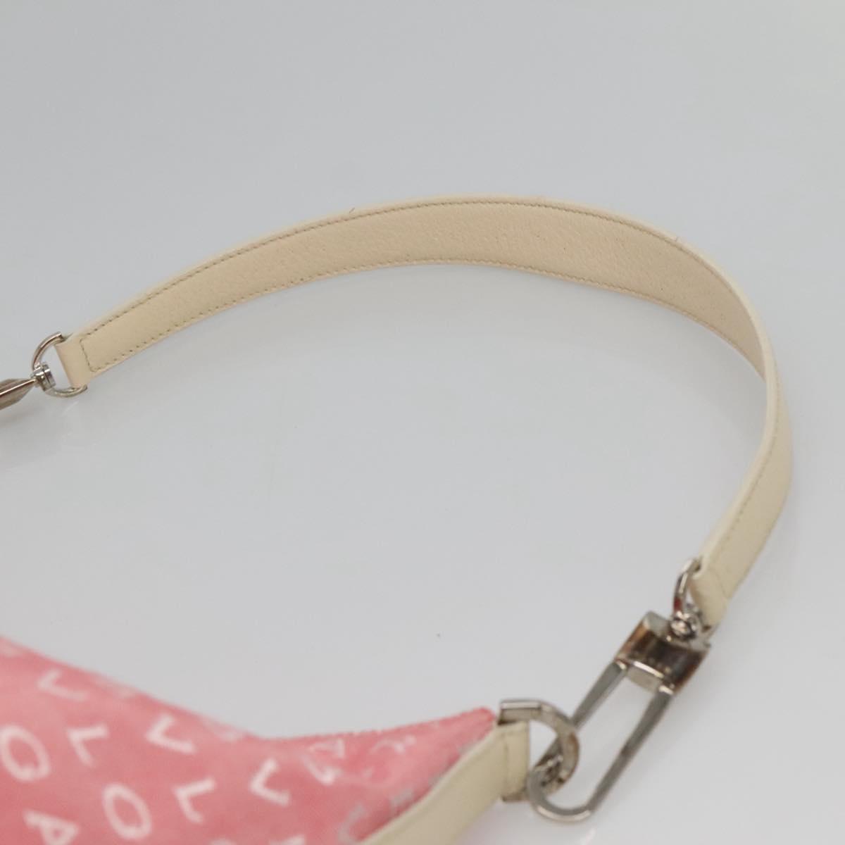 BVLGARI Logo Mania Shoulder Bag Canvas Pink Silver Auth sw464