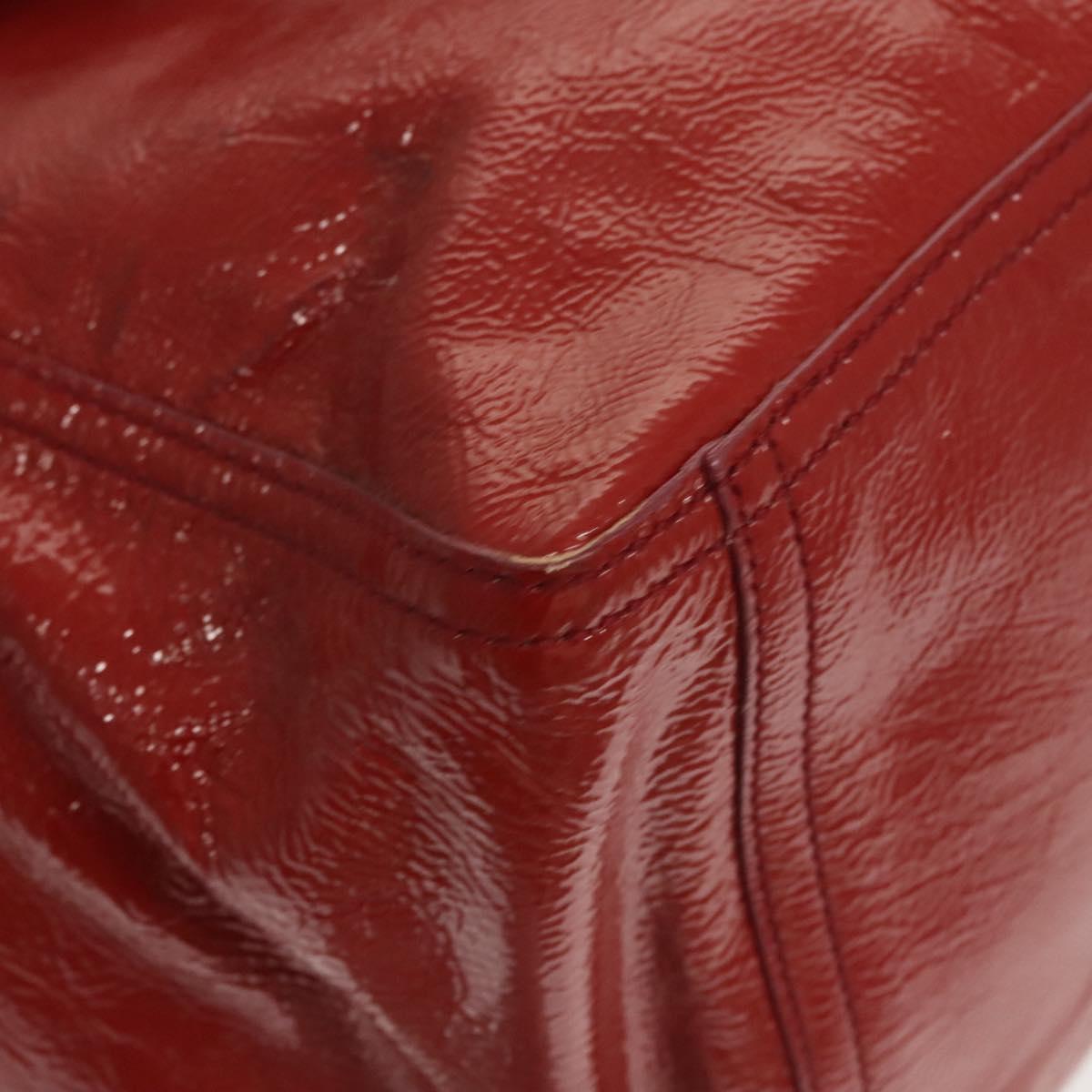 SAINT LAURENT Downtown Shoulder Bag Enamel Red Gold Auth sw465