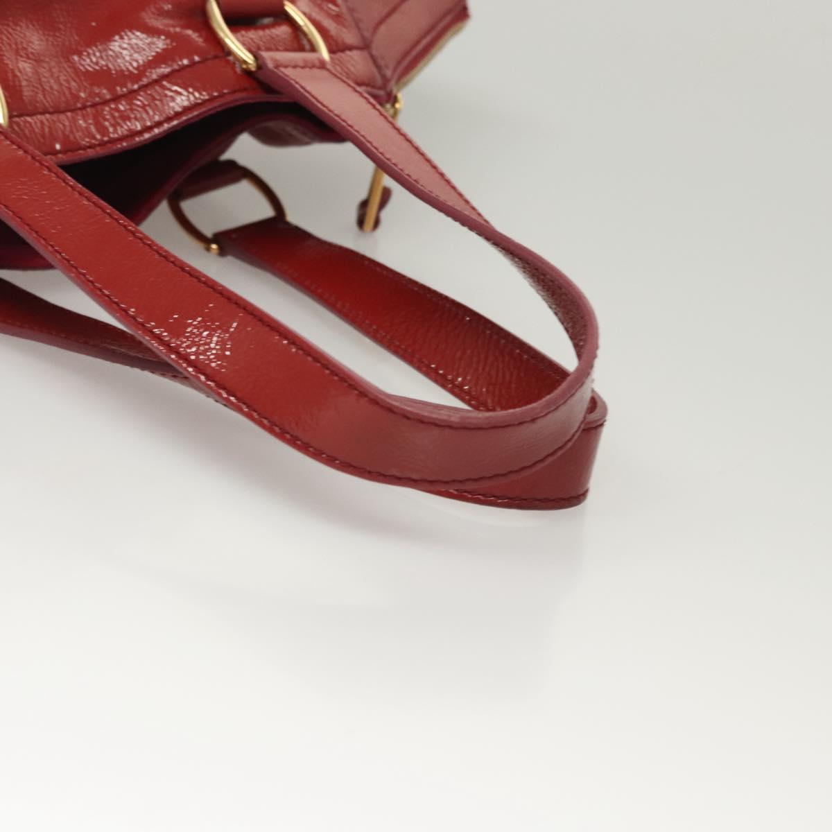 SAINT LAURENT Downtown Shoulder Bag Enamel Red Gold Auth sw465