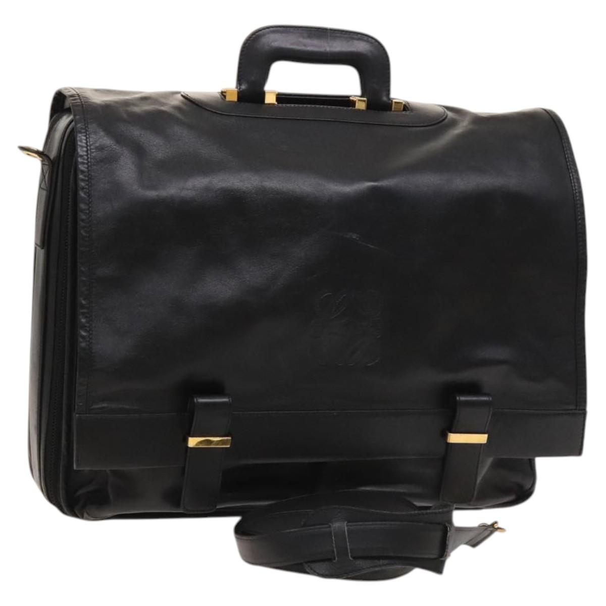 LOEWE Anagram Business Bag Leather 2way Black Gold Auth sw479