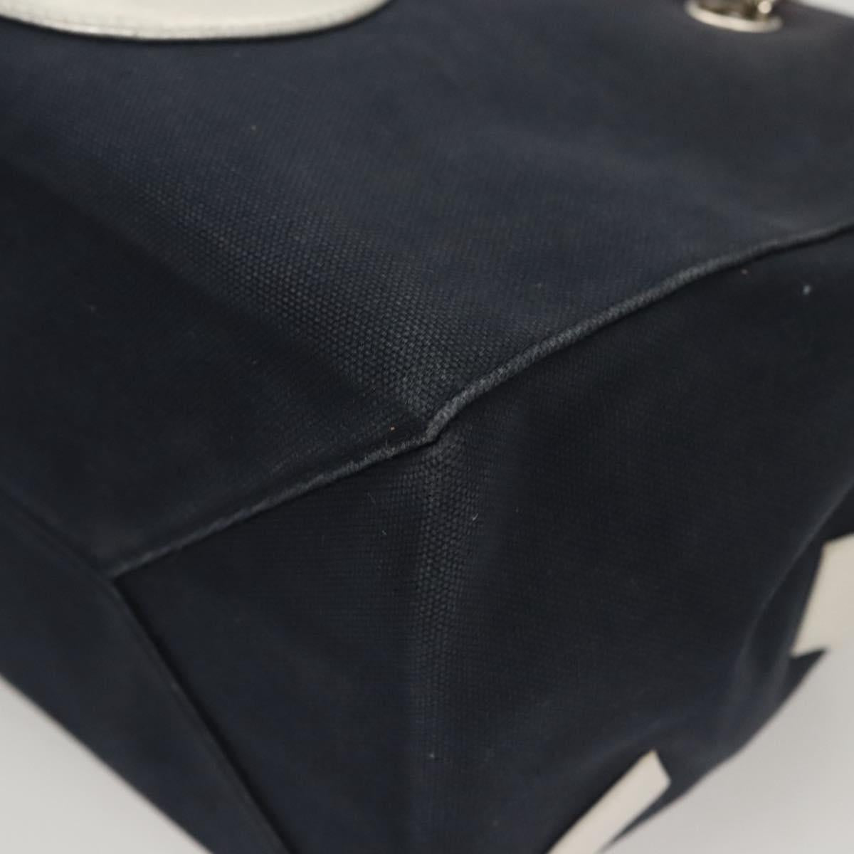 CHANEL Chain Choco Bar line Shoulder Bag Canvas Navy Silver CC Auth sw481