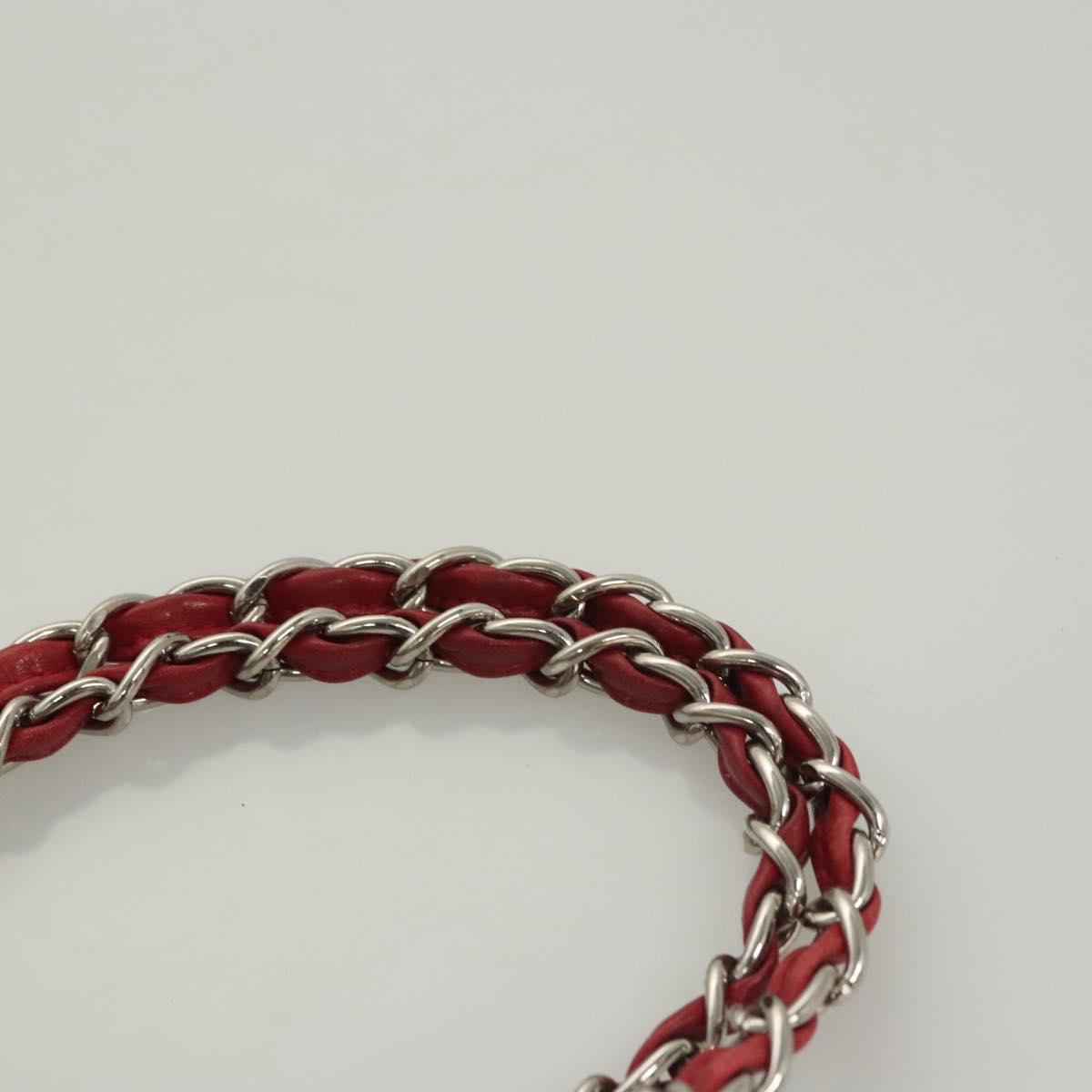 CHANEL Chain Choco Bar line Shoulder Bag Canvas Navy Silver CC Auth sw481