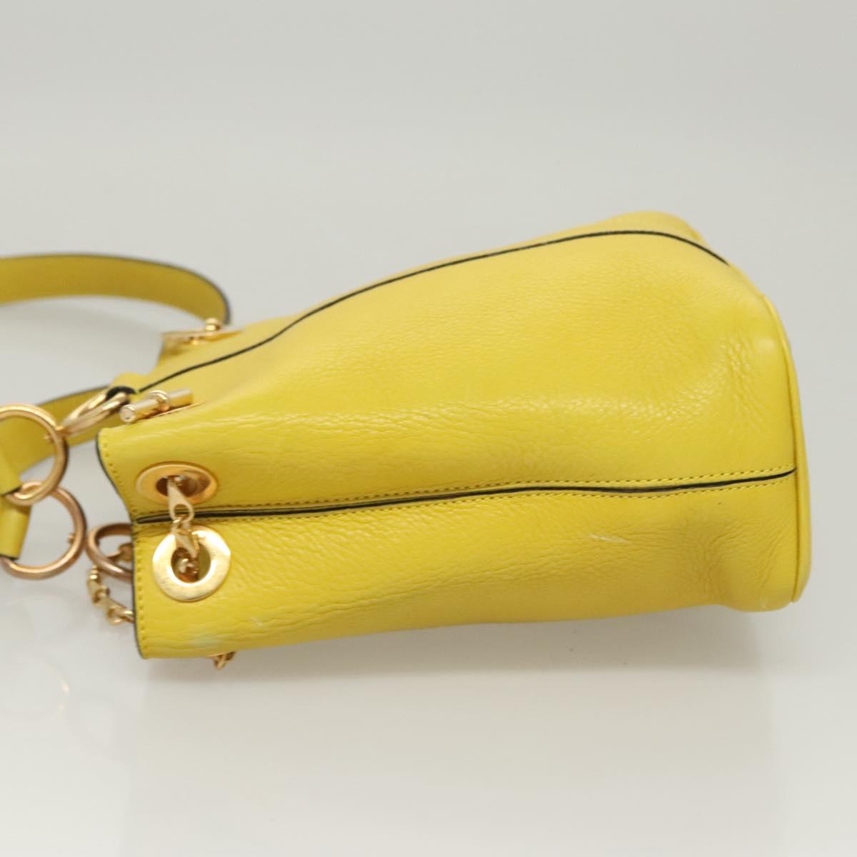 CELINE Shoulder Bag Leather Yellow Gold Auth sw496