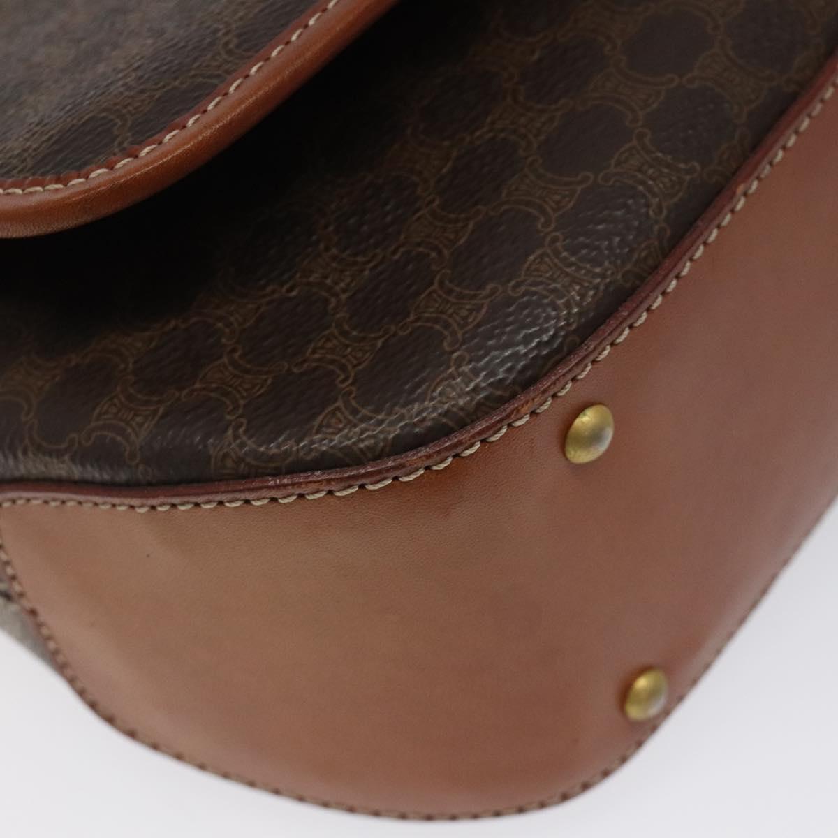 CELINE Macadam Canvas Shoulder Bag PVC Leather Brown Gold Auth sw497