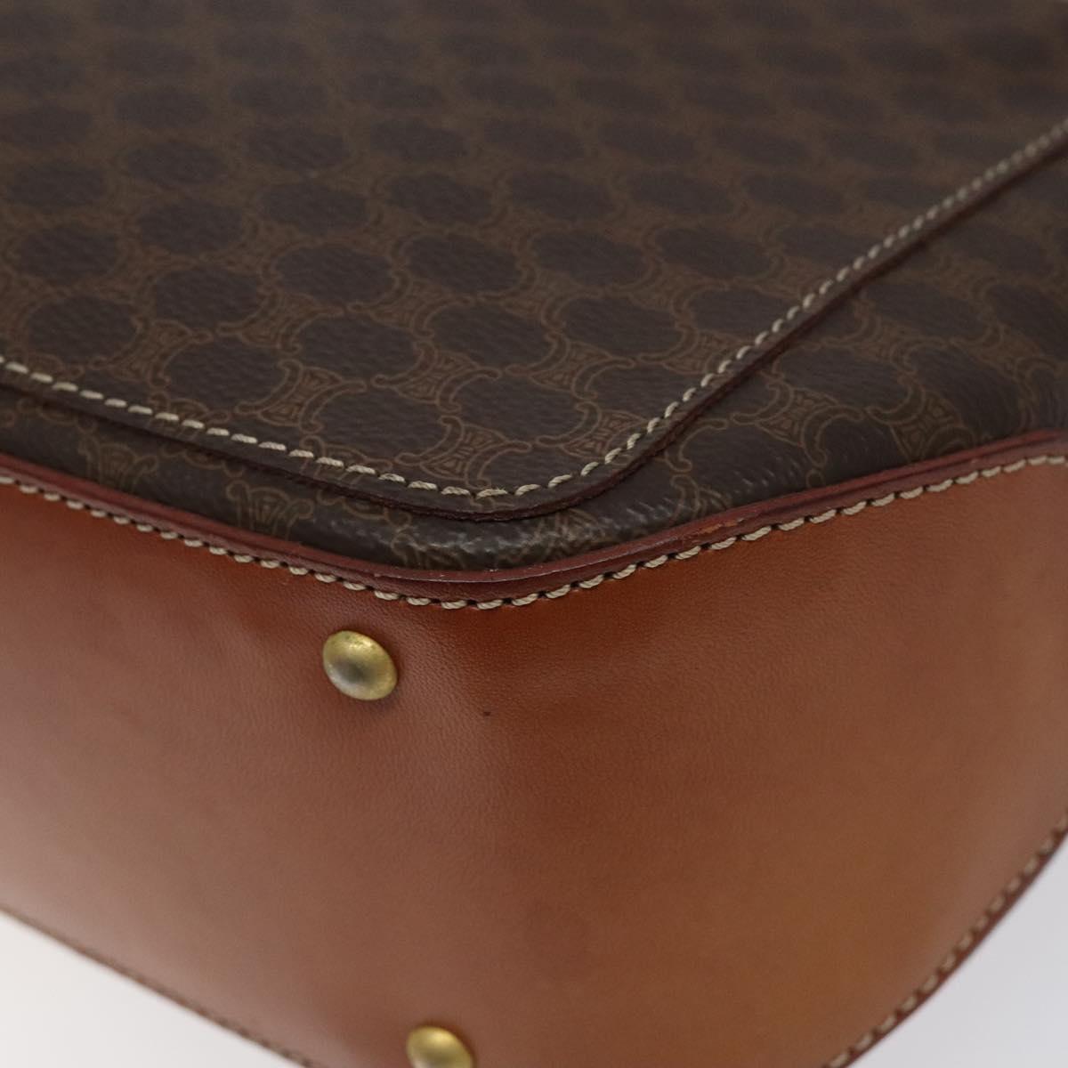 CELINE Macadam Canvas Shoulder Bag PVC Leather Brown Gold Auth sw497